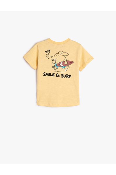 Koton T-Shirt Elephant Printed on the Back Short Sleeve Crew Neck Cotton