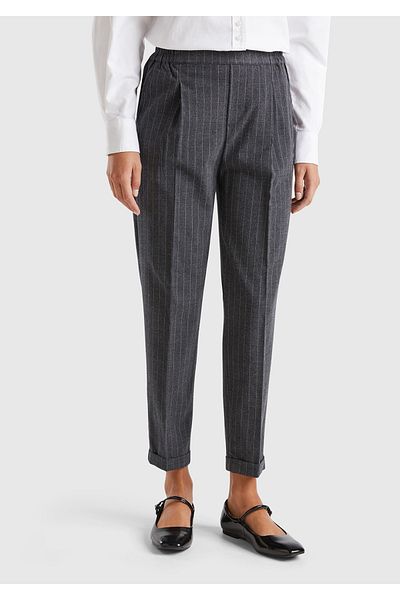 United Colors of Benetton Women's Anthracite Viscose Mixed Thin Striped Jogger Pants with Elastic Waist