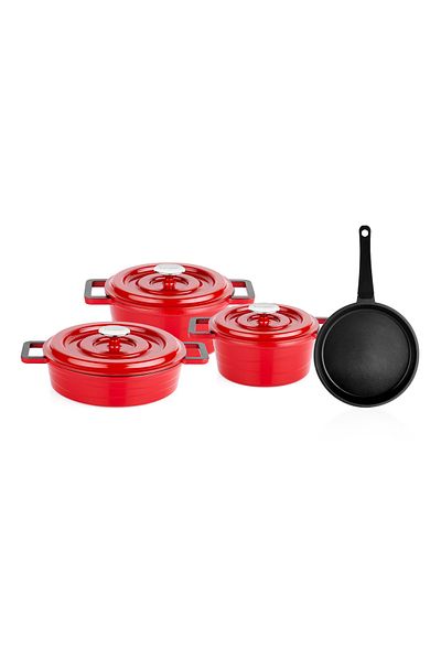 Schafer Pro Cast 7 Piece Red Cast Pot Set