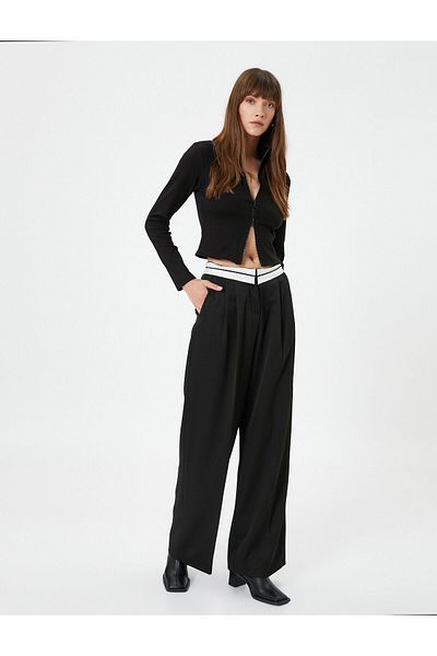 Koton Palazzo Trousers Wide Leg High Waist Pleated