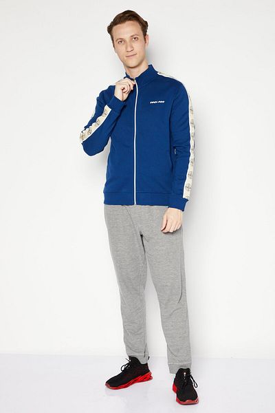 Pan Am Men High Neck Long Sleeve Brand Logo Full Zip Sweatshirt, Navy Blue