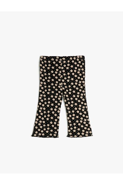 Koton Leggings mit weitem Bein aus schnurgebundener, geblümter Baumwolle