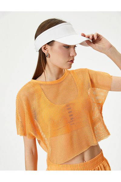Koton Tricou sport din plasă, cu mânecă scurtă, decolteu, o potrivire confortabilă