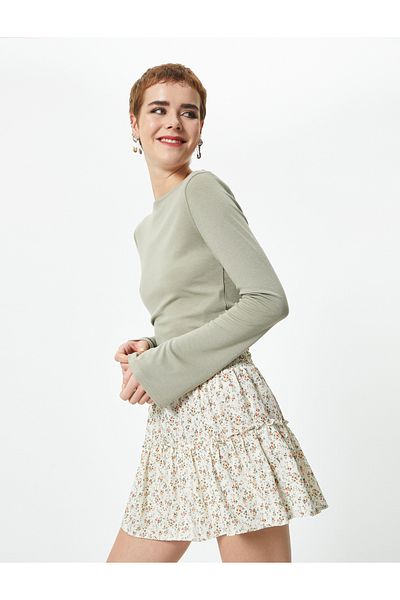 Koton Floral Mini Skirt A Form Ruffle Detailed Layered Viscous Fabric