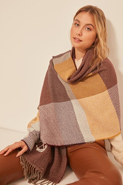 MARBERRY 13807 Soft Textured Fish Back Patterned Burgundy Thick Shoulder Shawl Scarf