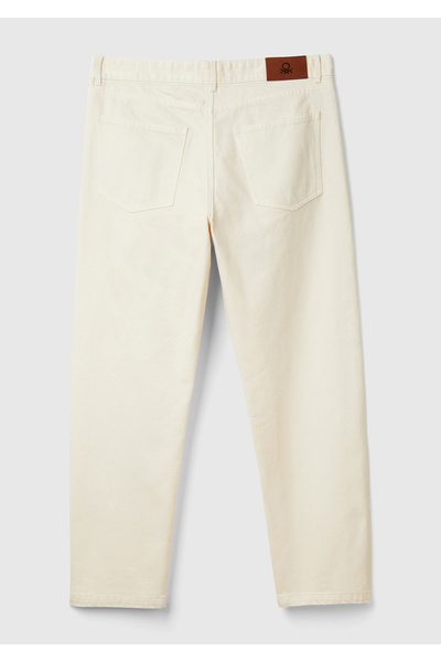United Colors of Benetton Ανδρικό τζιν παντελόνι κρέμα 100% βαμβακερό με τσέπες στα πλαϊνά και ετικέτα με λογότυπο στο πίσω μέρος