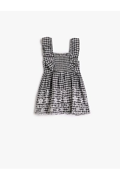 Koton Dress Straps Ruffled Elastic Floral Embroidered Cotton