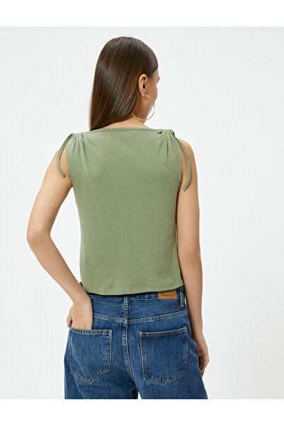 Koton Printed V-Neck Athlete Shoulder Tie Detailed Gathered Cotton