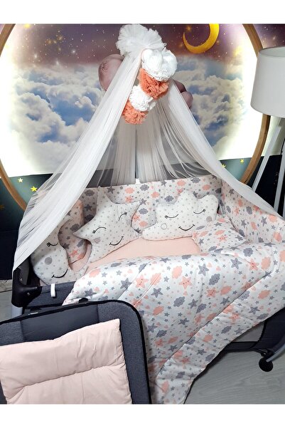 bebek_iklimi طقم نوم للأطفال مقاس 70x110 - يتضمن شبكة ناموسية فاخرة وجهاز - Heart Cloud Star 157-P142