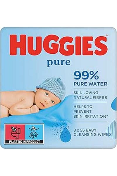 Huggies Pure Baby Wipes, 99% Pure Water Wipes, 3 Pack x 56 Wipes (168 Wipes)