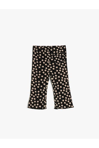 Koton Leggings mit weitem Bein aus schnurgebundener, geblümter Baumwolle