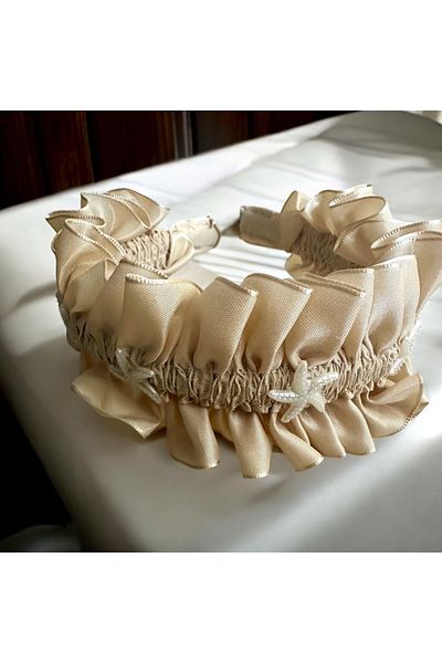 alsaccessories Coroană de păr cu șnur de culoare crem, cu detaliu de stea de mare la mijloc, coroană de maternitate