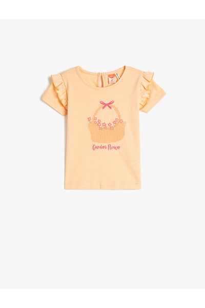 Koton Tricou mânecă scurtă Decolteu Crew Volane Bumbac Brodat