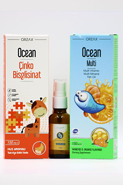 Ocean Çocuklar İçin Multi Vitamin, Çinko ve D Vitamini Destek Seti: Multi Bal...