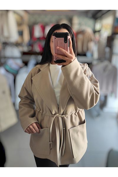 Sublime Butik Γυναικείο μπουφάν με διπλή τσέπη με φαρδιά μέση με κορδόνι με διπλό στήθος