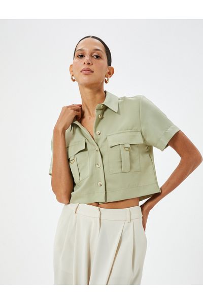 Koton Πουκάμισο Modal Fabric Crop με μεταλλική λεπτομέρεια αξεσουάρ - Cargo Pocket