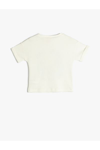 Koton T-Shirt Buttoned Crew Neck Printed Short Sleeve Textured Cotton