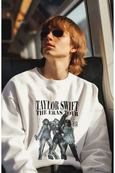 Fuddy Moda Hanorac unisex fără glugă cu imprimeu Taylor Swift Concert, hanorac supradimensionat cu imprimeu The Eras Tour
