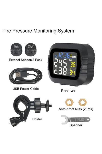 Choice Black Motorcycle Tpms Tire Pressure Monitoring System Temperature Alarm With 2 External Sensors Moto