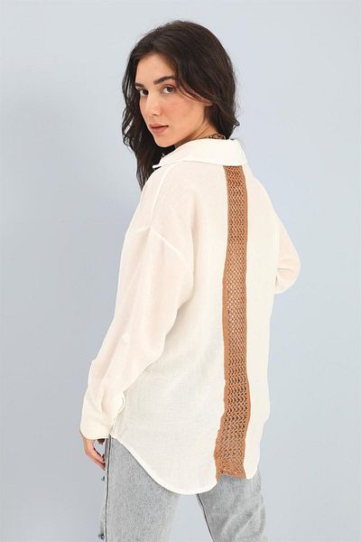 VAPUR TEKSTİL Linen Ecru Shirt - Lace Detailed