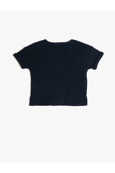 Koton T-Shirt Button Detailed Short Sleeve Crew Neck Ribbed Cotton