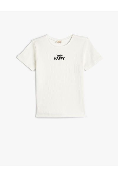 Koton T-Shirt Short Sleeve Embroidered Detailed Textured Cotton