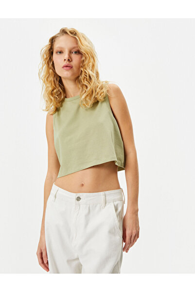 Koton Tricou crop de bază fără mâneci, bumbac, cu gâtul rotund