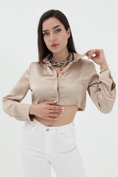 VAPUR Cămașă din satin bej - cu talie elastică