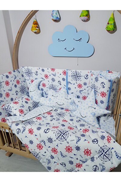 bebek_iklimi 70X130 Baby Sleeping Set - Mosquito Net - Compass Patterned 128-39 (Excluding Furniture Crib)