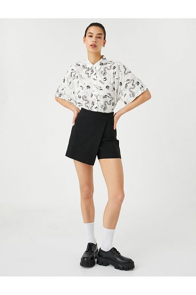 Koton Short Sleeve Shirt Crop Viscose Printed Classic Collar Relaxed Cut
