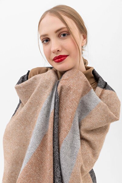 BALIENTE 13409 Μικτό ριγέ μαύρο καφέ χοντρό μαντήλι ώμου