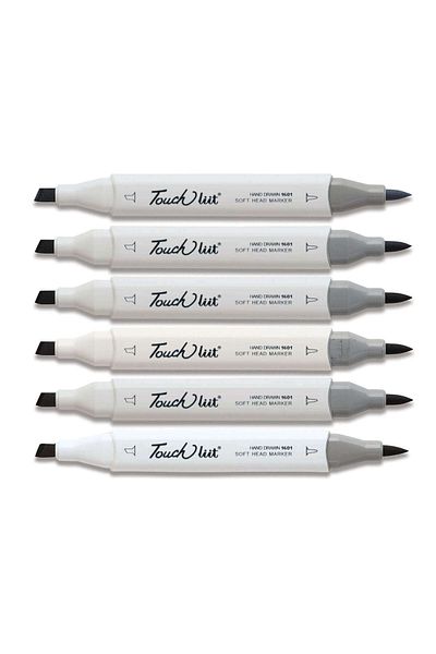 GVN ART Touchliit Double Sided Brush Tip Marker Pen Set of 6 Warm Gray Colors