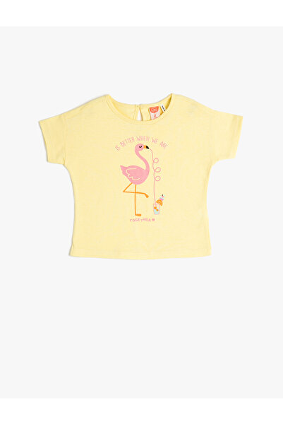 Koton تي شيرت قطن بأكمام قصيرة ورقبة دائرية وطبعة فلامنغو