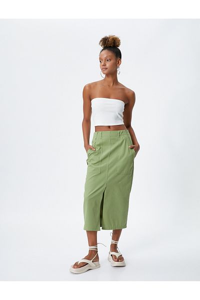 Koton Long Skirt Slit Pocket Cotton
