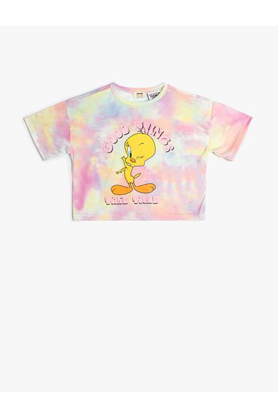 Koton T-Shirt Tweety Printed Licensed Short Sleeve Tie-Dye Pattern