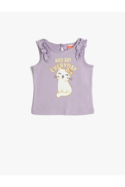 Koton Εσωρούχο με βολάν από βαμβακερό λαιμό γάτα με στάμπα