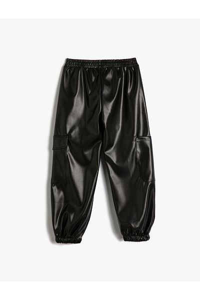 Koton Faux Leather Look Jogger Pants with Elastic Waist Pockets