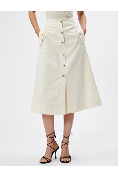 Koton Midi szoknya zseb részletes gomb hasított pamut
