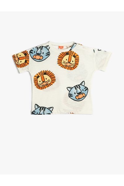 Koton T-Shirt Short Sleeve Crew Neck Cotton Animals Printed