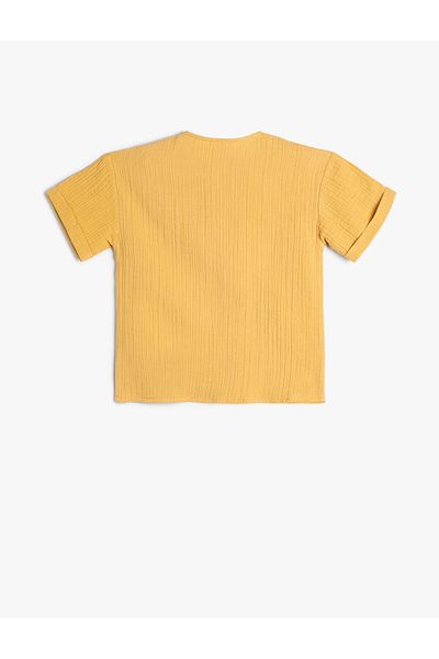 Koton Crew Neck Muslin Shirt - Button Detailed, Textured Cotton