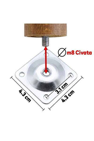 Badem10 Ahşap (12 CM) Mobilya Koltuk Kanepe Ayağı Ayakları M8 Civatalı Bağlantı Aparatlı 4'lü Set