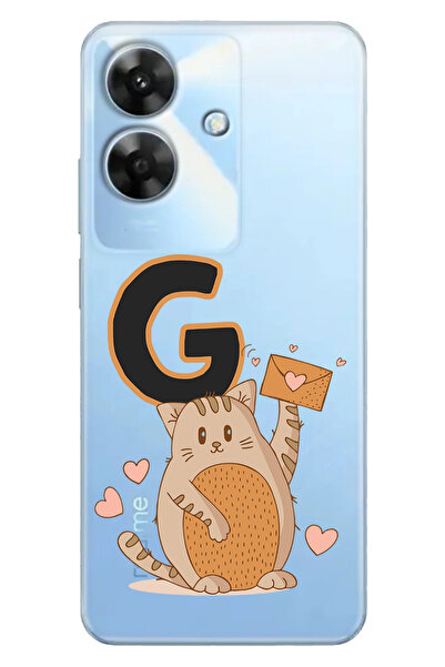 HİKİNG A41 Kılıf Hiking A41 Uyumlu 6.52 inc Desenli Cover Silikon Kedili G Harfi