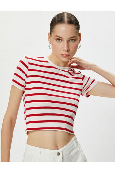 Koton Crop T-Shirt Short Sleeve Crew Neck Viscose Fabric Blended