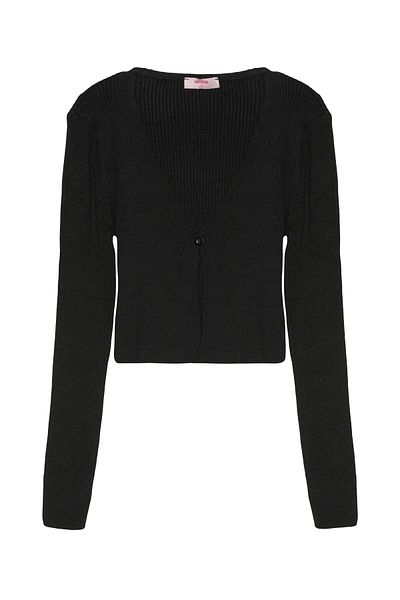 Quzu Black Basic V-Neck Cardigan