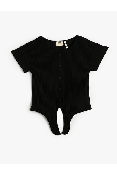 Koton Tricou Maneca scurta Inchidere cu nasture Cravata fata Bumbac
