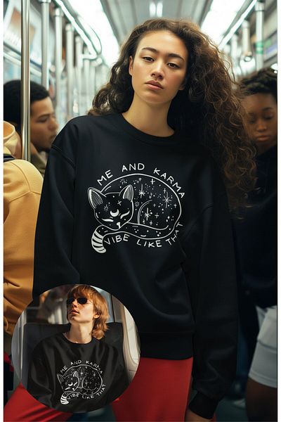 Fuddy Moda Unisex φούτερ χωρίς κουκούλα με στάμπα Taylor Swift, Oversize Me And Karma Vibe Like That Written Sweat