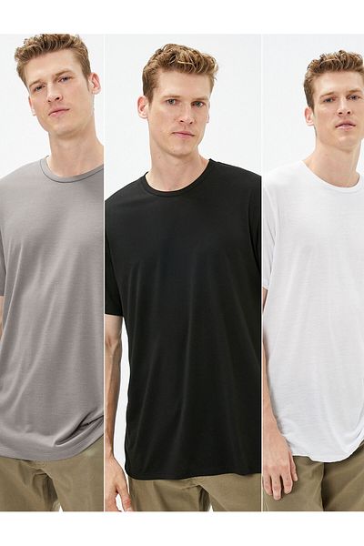 Koton Βασικό σετ μπλουζών 3 τεμαχίων Crew Neck Viscose Blend κοντά μανίκια