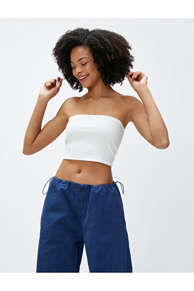 Koton Strapless Bustier Crop Ribbed Viscose Blend