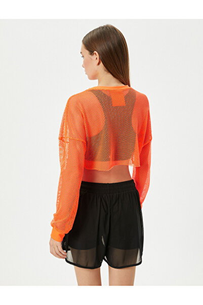 Koton Crop Mesh T-Shirt Αθλητική μακρυμάνικη λαιμόκοψη