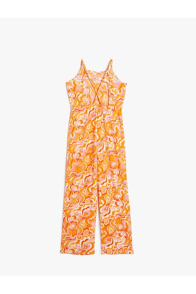 Koton Full Length Wide Leg Thin Straps Abstract Patterned Jumpsuit